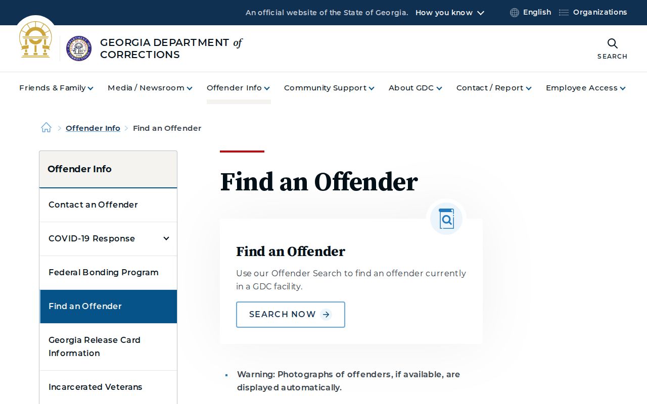 Georgia Department of Corrections offender search interface for Brantley County record research