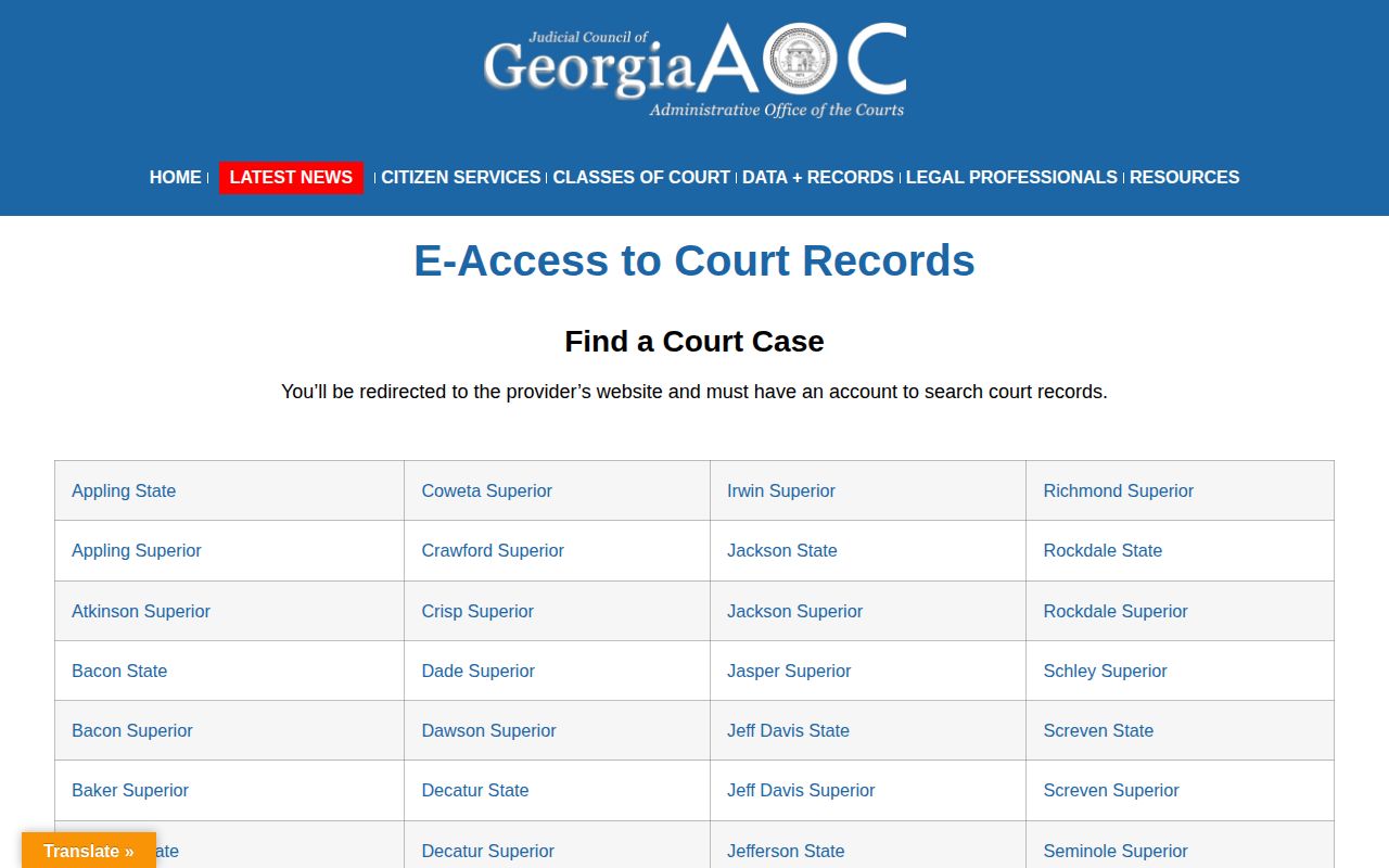 Georgia Courts access path for Brantley County court records