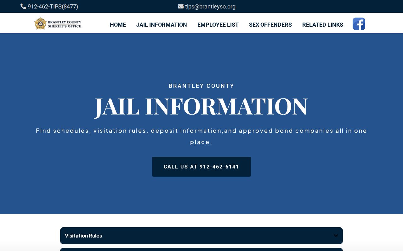 Brantley County Sheriff's Office jail information page